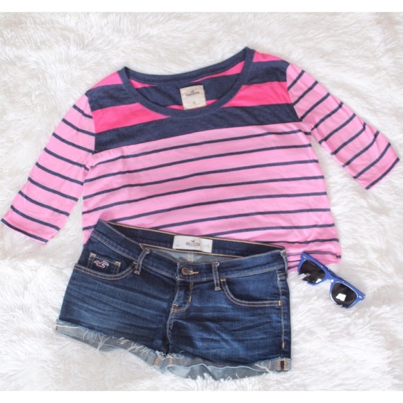 Pink and Navy Striped Crop Top - Picture 1 of 8